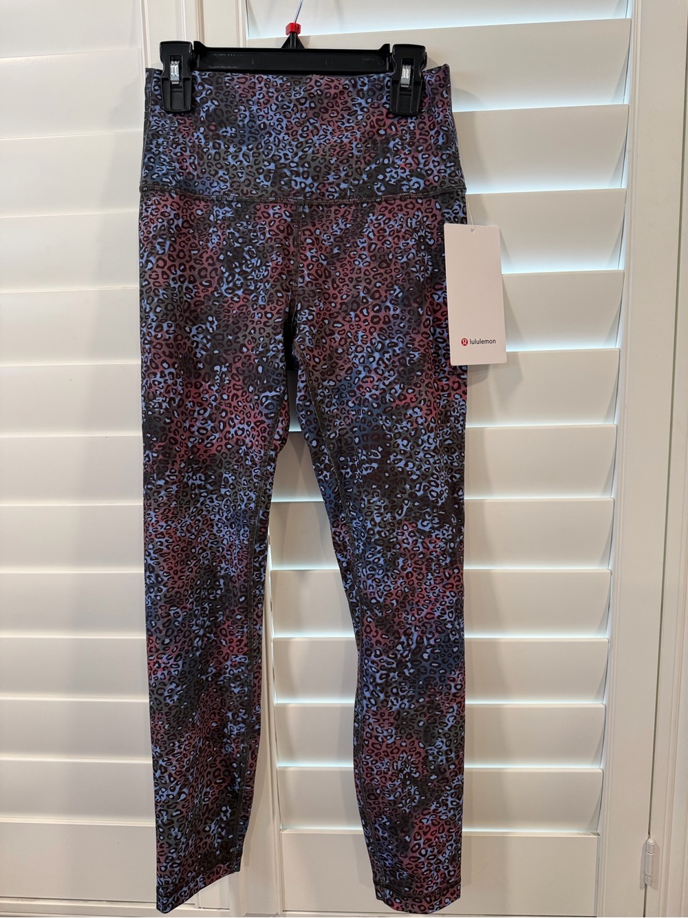 lululemon Athletica Maroon and Blue Leopard Print Wunder Train High-Rise Tights